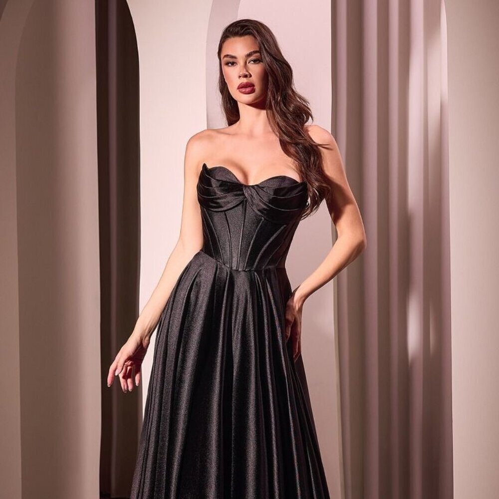 Ladivine Sleeveless Strapless Line Soft Satin Pockets Gown Prom Evening Formal